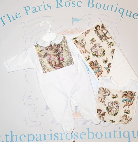 Cherubs on white babygrow set MADE TO ORDER