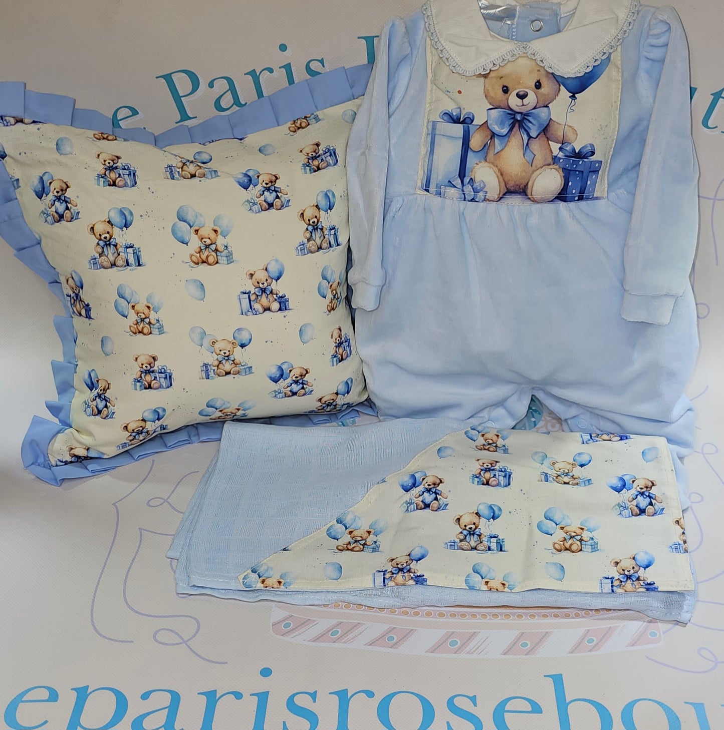 Baby Blue & Cream Teddy Set MADE TO ORDER