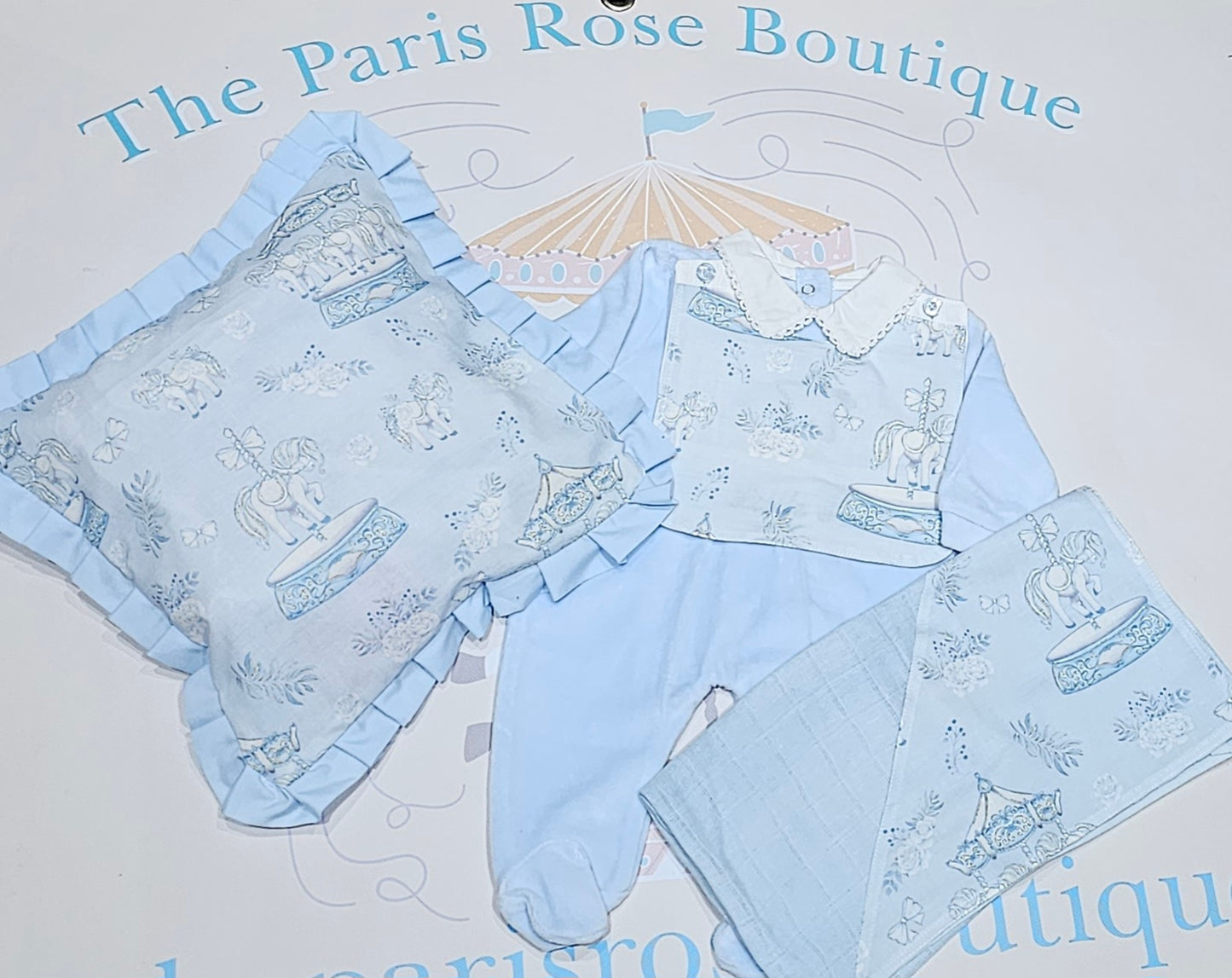 MADE TO ORDER Baby blue & White carousel set