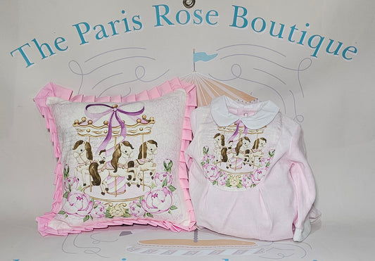 Pink Carousel Theme Babygrow & Cushion Set MADE TO ORDER